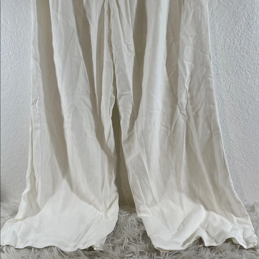 Lulus White Linen Blend with Bow Belted High-Waisted Wide-Leg Pants Size XL NEW - Picture 6 of 9